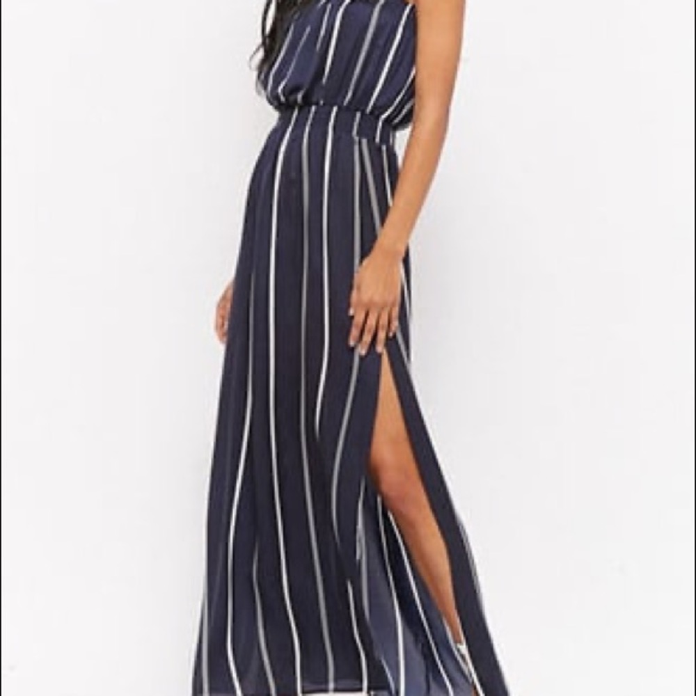 FOREVER 21 BLUE TUBE MAXI DRESS WHITE PINSTRIPES